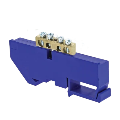 Шина "0" N (6х9мм) 4 отверстия латунь синий изолятор на DIN-рейку PROxima EKF sn0-63-04-d фото 1