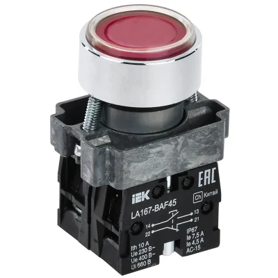 Кнопка LA167-BAF45 d=22мм 1з+1р красная IEK BBT20-BAF45-3-22-67-K04 фото 1