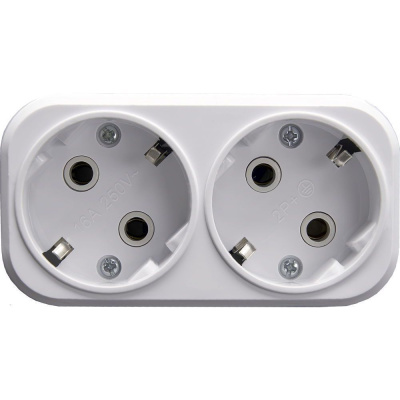 Разветвитель сетевой 2-местный с/з, ADP16-22-20, белый STEKKER 39023 фото 1