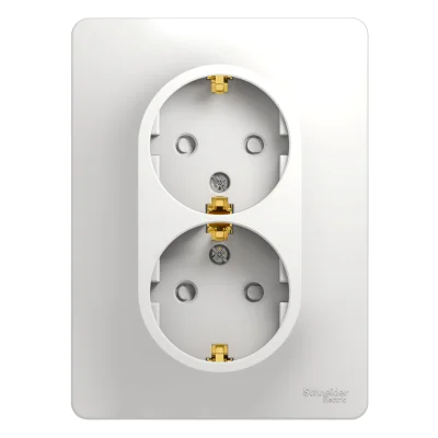 GLOSSA РОЗЕТКА двойная с заземлением со шторками, 16А, в сборе, БЕЛЫЙ Systeme Electric GSL000126 фото 1