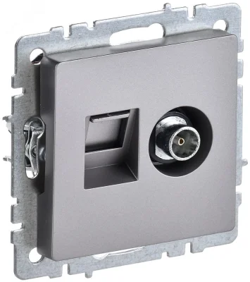 BRITE Розетка двойная TV+RJ45 кат.5E РТВ/РК12-БрС сталь IEK BR-AK20-1-K46 фото 1