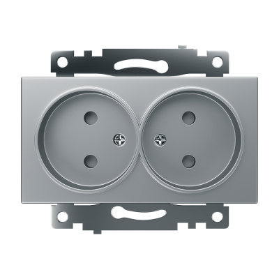 Розетка 2-местная с защитной шторкой (механизм) б/з, 250В, 10А, серия Катрин, GLS10-7113-03, серебро фото 1