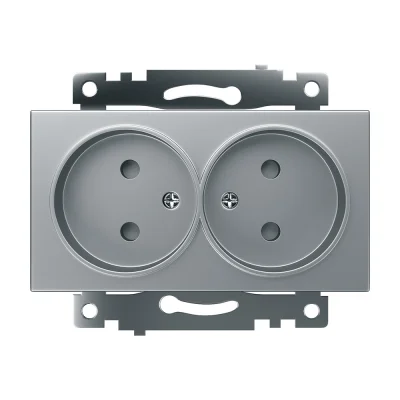 Розетка 2-местная с защитной шторкой (механизм) б/з, 250В, 10А, серия Катрин, GLS10-7113-03, серебро фото 1