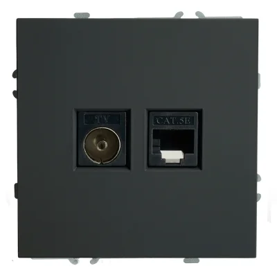 Розетка TV компьютерная RJ-45 (механизм), , RST00-5106-05, серия эмили, черный уголь, soft 49 STEKKE фото 1