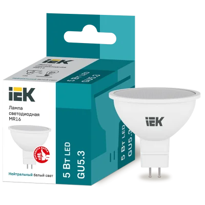 Лампа LED MR16 софит 5Вт 230В 4000К GU5.3 IEK LLE-MR16-5-230-40-GU5 фото 1