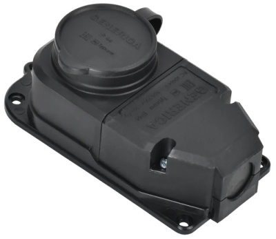 Розетка (колодка) с защит. кр. 16А IP44 черная GENERICA ERK10-016-01-44-K02-G фото 1