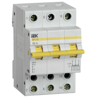 Выключатель-разъединитель трехпозиционный ВРТ-63 3P 63А IEK MPR10-3-063 фото 1