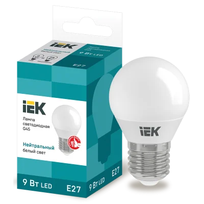 Лампа LED G45 шар 9Вт 230В 4000К E27 IEK LLE-G45-9-230-40-E27 фото 1