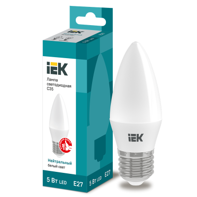 Лампа LED C35 свеча 5Вт 230В 4000К E27 IEK LLE-C35-5-230-40-E27 фото 1