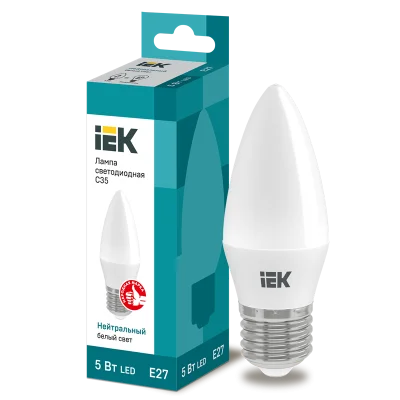 Лампа LED C35 свеча 5Вт 230В 4000К E27 IEK LLE-C35-5-230-40-E27 фото 1