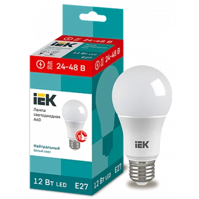 Лампа LED A60 груша 12Вт 24-48В 4000К E27 IEK LLE-A60-12-24-48-40-E27 фото 1