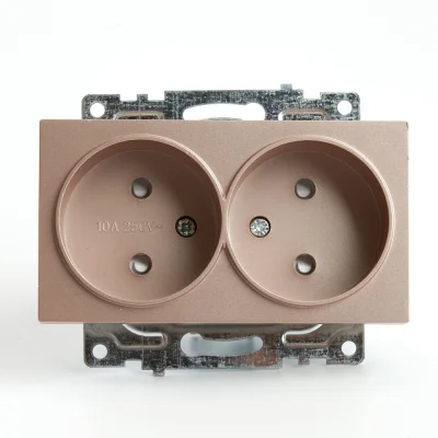 Розетка 2-местная с защитной шторкой (механизм) б/з, 250В, 10А, серия Катрин, GLS10-7113-02, шампань фото 1