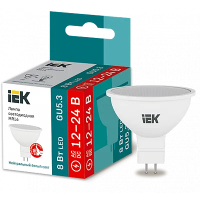 Лампа LED MR16 софит 8Вт 12-24В 4000К GU5,3 IEK LLE-MR16-08-12-24-40-GU5 фото 1