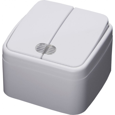 Выключатель двухклавишный с индикатором, 250В, 10А, серия Basic, PSW10-32-20, белый STEKKER 39030 фото 1