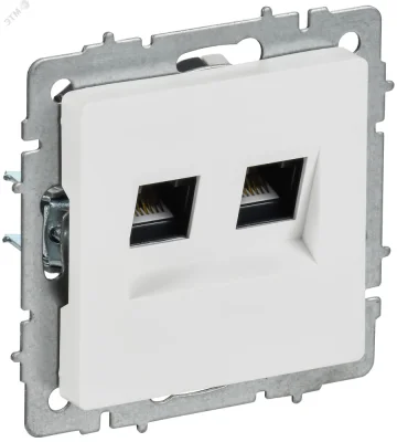 BRITE Розетка компьютерная двойная кат.5E RJ45 РК10-2-БрАБ арктический белый IEK BR-K20-1-K91 фото 1