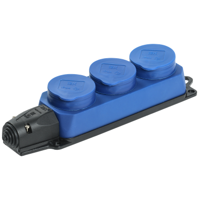 РБ33-1-0м Розетка трехместная ОМЕГА IP44 синяя IEK PKR61-016-2-K07 фото 1