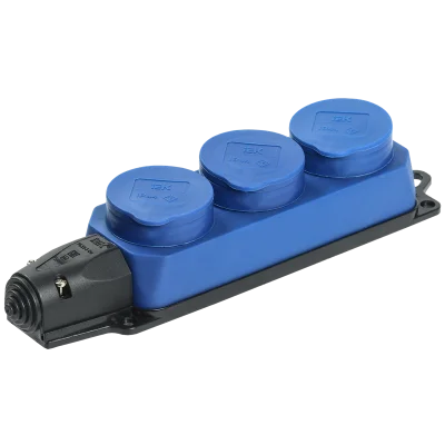 РБ33-1-0м Розетка трехместная ОМЕГА IP44 синяя IEK PKR61-016-2-K07 фото 1