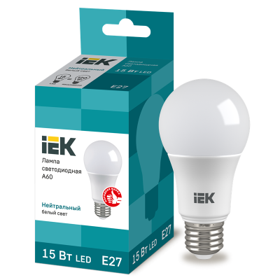 Лампа LED A60 груша 15Вт 230В 4000К E27 IEK LLE-A60-15-230-40-E27 фото 1