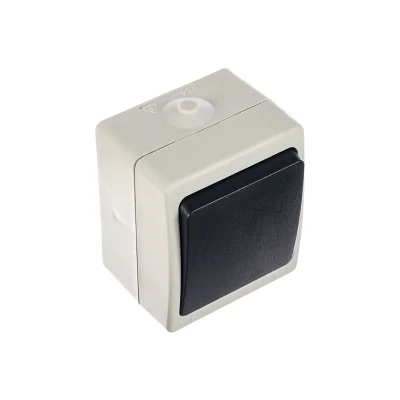 Переключатель одноклавишный, 250В, 10А, IP54, серия Велена, PSW10-112-54, серый/графит STEKKER 32756 фото 1