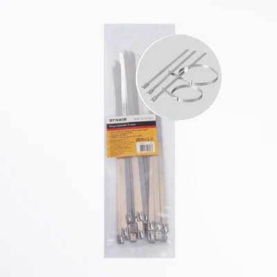 Хомут стальной 7.9х300мм, d пучка max 82мм, нагрузка 120кг, серый, SSCTE79-300 (25шт в упак) STEKKER фото 1