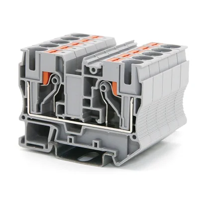 Клемма проходная, зажим push-in, 2 точки подключения, 10 кв.мм, серая DKC VPR-10-GY фото 1