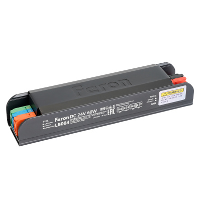 Трансформатор электронный для светодиодной ленты с плавным пуском и диммированием 60W 24V IP20, клип фото 1