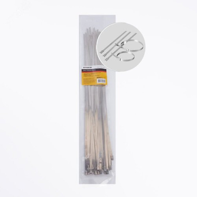 Хомут стальной 4,6х400мм, d пучка max 121мм, нагрузка 50кг, серый, SSCT46-400 (25шт в упак) STEKKER  фото 1