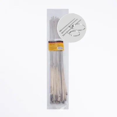 Хомут стальной 4,6х400мм, d пучка max 121мм, нагрузка 50кг, серый, SSCT46-400 (25шт в упак) STEKKER  фото 1