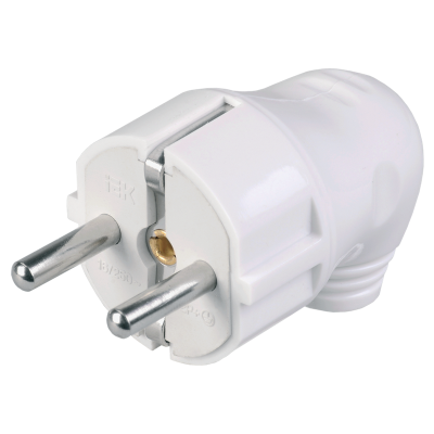 Вилка разборная угловая ВПу11-01-Ст с заземляющим контактом 16А белая IEK EVP11-16-01-K01 фото 1