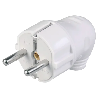 Вилка разборная угловая ВПу11-01-Ст с заземляющим контактом 16А белая IEK EVP11-16-01-K01 фото 1