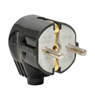 Вилка угловая усиленная с/з черная 16А 250В Proxima EKF AVY16-30-r фото 1