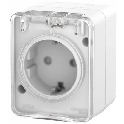 Уценка — AtlasDesign PROFI IP54 О/У РОЗЕТКА с заземлением со шторками 16А 250В, БЕЛЫЙ ATN540 Systeme фото 1