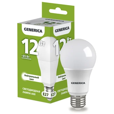 Лампа LED A60 груша 12Вт 230В 4000К E27 GENERICA LL-A60-12-230-40-E27-G фото 1
