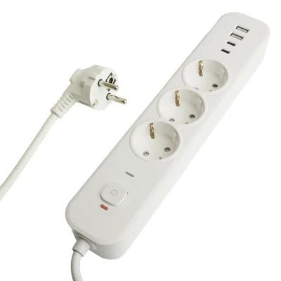 Сетевой фильтр 3-местный с/з 3x1мм2, 5 м, 250В, 16А, 2 USB-A+2 Type-C 3, серия Nova, белый 5 STEKKER фото 1