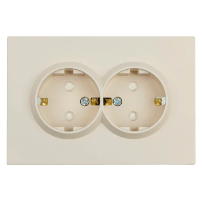 Розетка 2-местная с защитной шторкой, , с/з, 250В, 16А, серия Эмили, RST16-5114-08, кашемир, STEKKER фото 1