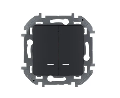 Выключатель двухклавишный с подсветкой/индикацией - INSPIRIA - 10 AX - 250 В~ - антрацит 673 Legrand фото 1