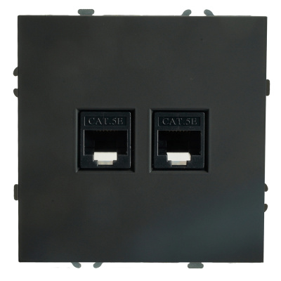 Розетка компьютерная 2-местная RJ-45 (механизм), , серия эмили, RST00-5111-05, черный уголь, STEKKER фото 1