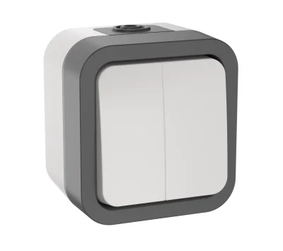 TORS Выключатель двухклавишный 10А IP55 TS205 серо-белый IEK TS-V20-0-10-55-K41 фото 1