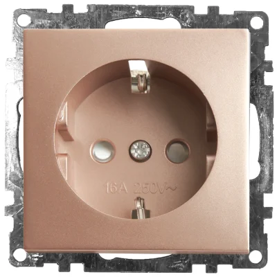 Розетка 1-местная с защитной шторкой с/з (механизм), 250В, 16А, серия Катрин, GLS16-7110-02, шампань фото 1