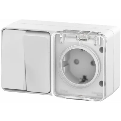 AtlasDesign PROFI IP54 О/У БЛОК: РОЗ. з/к со шт. 16А, ВЫКЛ.2-клав.10А, БЕЛЫЙ ATN540 Systeme Electric фото 1