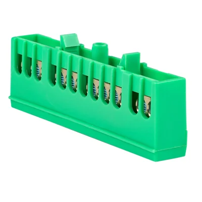 Шина "0" PE (6х9мм) 12 отверстий латунь зеленый изолированный корпус на DIN-рейку PROxima sn0-63 EKF фото 1