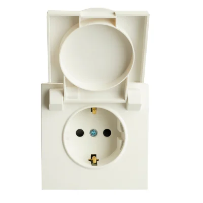 Розетка СП 1-м с з/к с крышкой с шторк. механизм IP42 (белый фарфор) soft touch Эмили RST16-5112-01  фото 1