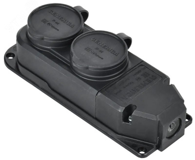 Розетка (колодка) 2-ая с защит. кр. 16А IP44 черная GENERICA ERK20-016-02-44-K02-G фото 1