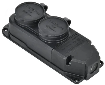 Розетка (колодка) 2-ая с защит. кр. 16А IP44 черная GENERICA ERK20-016-02-44-K02-G фото 1