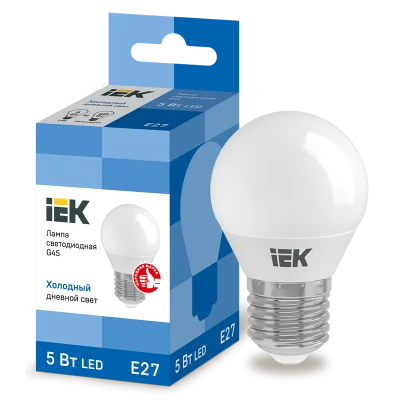 Лампа LED G45 шар 5Вт 230В 6500К E27 IEK LLE-G45-5-230-65-E27 фото 1