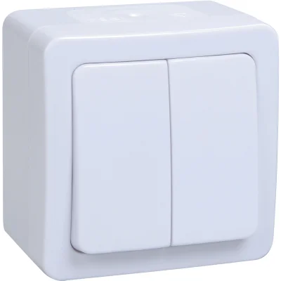 Выключатель 2-клавишный для открытой установки ВС20-2-0-ГПБ IP54 ГЕРМЕС PLUS (цвет клавиши: белый) I фото 1