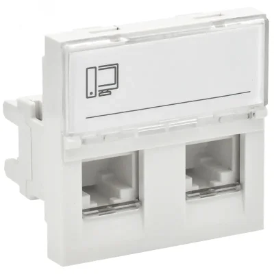PRIMER РКИ-22-00-П-5 Розетка компьютерная RJ45 UTP кат.5E (2 модуля 2 входа) белая PR-KK40D-RI-0 IEK фото 1