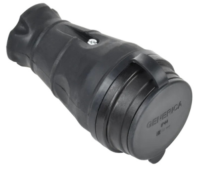 Розетка переносная с защит. кр. 16А IP44 черная GENERICA ERK20-016-01-44-K02-G фото 1