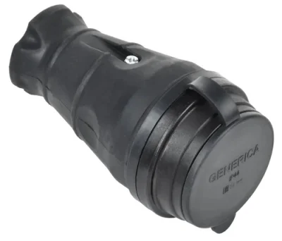 Розетка переносная с защит. кр. 16А IP44 черная GENERICA ERK20-016-01-44-K02-G фото 1