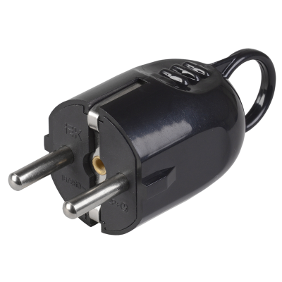 Вилка разборная угловая ВПу12-02-Ст с заземляющим контактом с кольцом 16А черная IEK EVP12-16-01-K02 фото 1